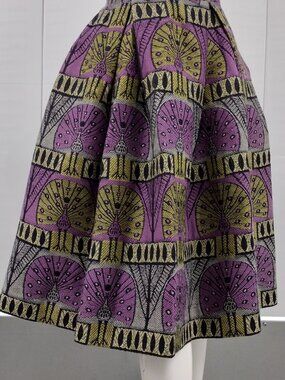 Vintage 1940s Skirt Purple Peacocks TEXTILE FRANZ BRUNICO TESSITURA ARTISTICA xs